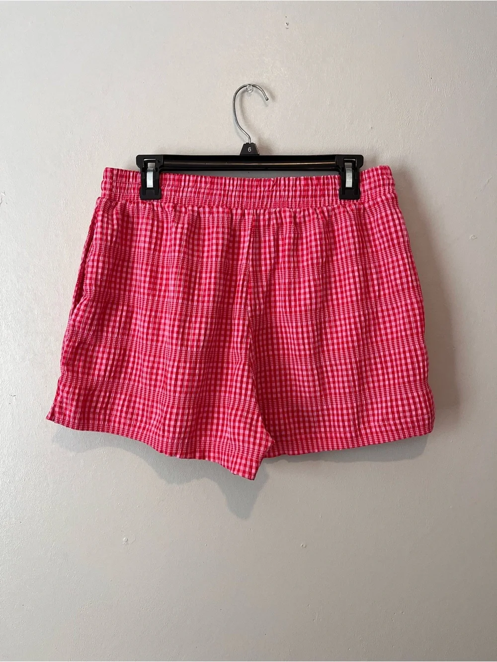 Red and Pink Gingham Tie-Front Crop Button-Up Top and matching shorts